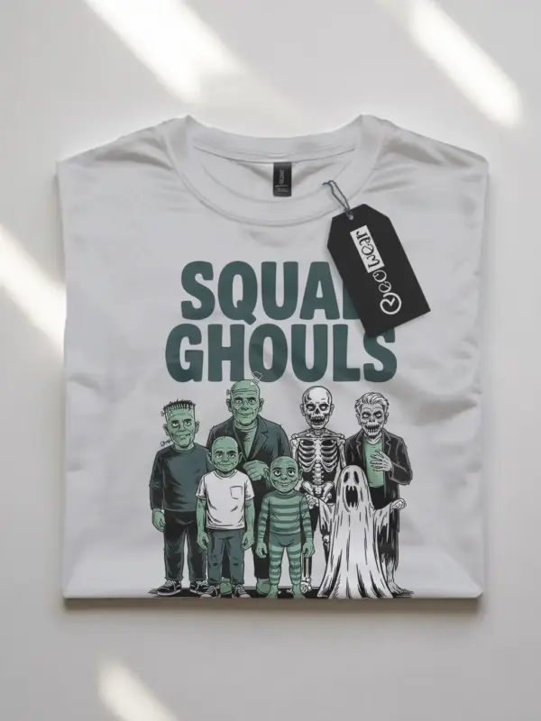 Front View white flatlay Squad Ghouls Shirt – Squad Ghouls T-Shirt