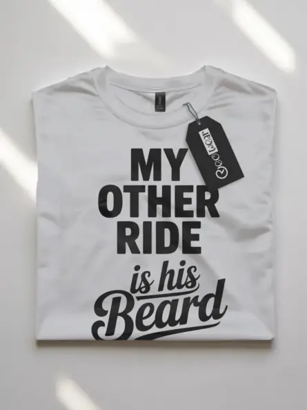 white flatlay front view my other ride is his beard shirt bold women’s tee