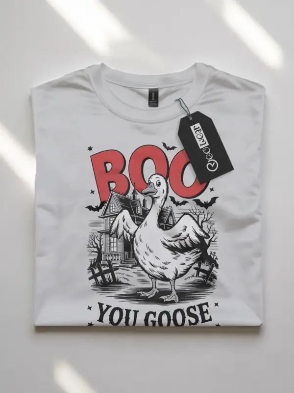 White front view – Boo You Goose spooky goose Halloween shirt