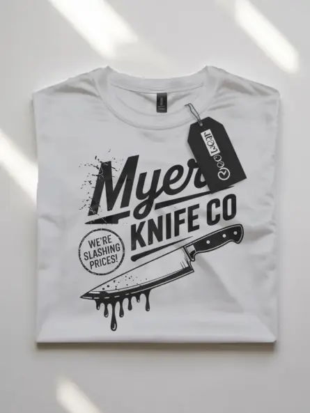 white flatlay Front View – Vintage Slasher Knife T-Shirt