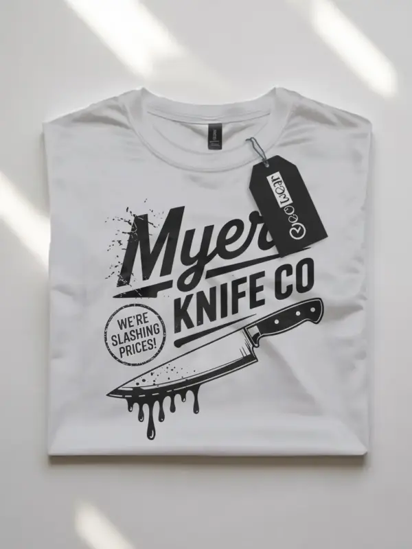 white flatlay Front View – Vintage Slasher Knife T-Shirt