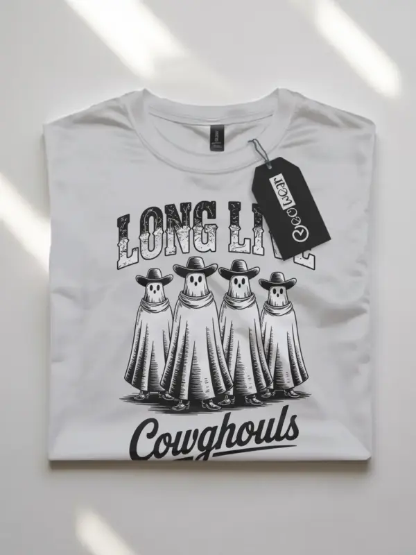 white flatlay – western ghost cowboy t-shirt with vintage ghost graphics