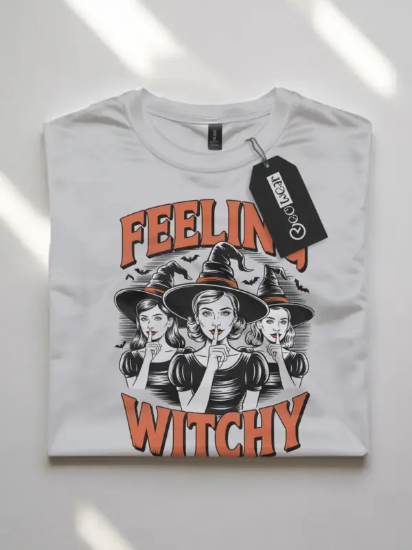 white flatlay vintage witchcore Halloween shirt front print