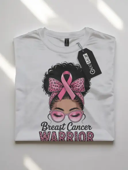 Fierce Breast Cancer Warrior T-Shirt – Afro Pink Ribbon Empowerment Tee - Image 10