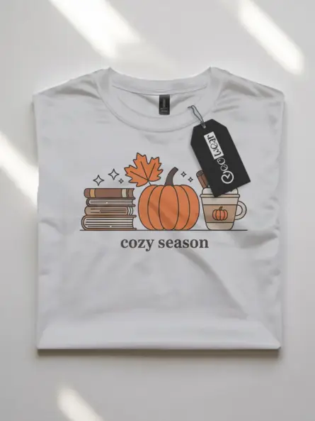 Minimalist Cozy Season T Shirt – Autumn Books & Pumpkin Tee - Image 10