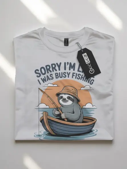 Funny Fishing T Shirt – Lazy Sloth Graphic Tee for Chill Anglers - Image 10