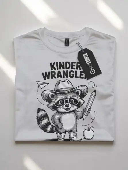 Adorable Kindergarten Teacher T-Shirt – Raccoon Kinder Wrangler Design - Image 10