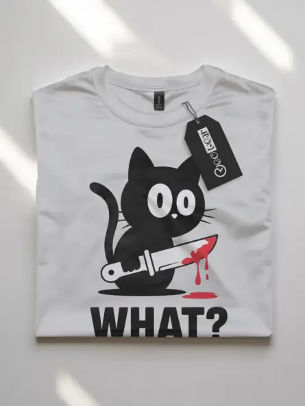 Murderous Cat with Knife T-Shirt – Funny Halloween Meme Graphic Tee - Image 10