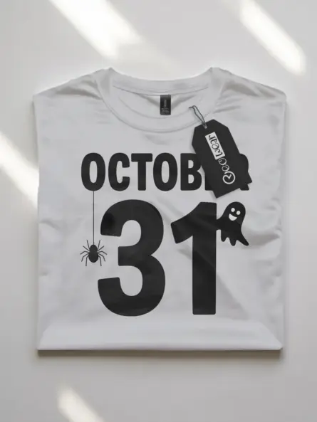 October 31 Shirt – Minimalist Halloween Tee with Ghost & Spider - Image 10