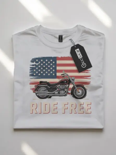 Bold Patriotic Biker T-Shirt – Ride Free with American Pride - Image 10