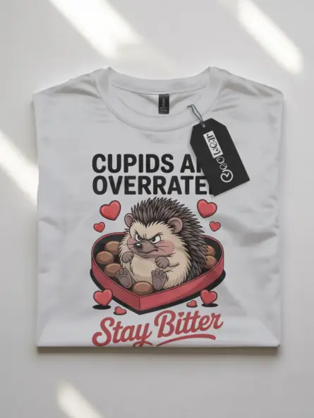 Anti Valentines Day Shirt with Grumpy Hedgehog – Stay Bitter Tee - Image 10