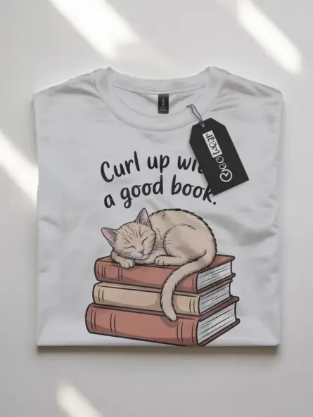 Cozy Bookworm Cat Shirt – Curl Up with a Good Book Tee - Image 7