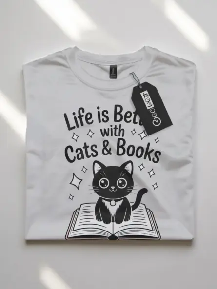 Charming Cat Book Lover Shirt – Cute Kawaii Tee for Readers - Image 10