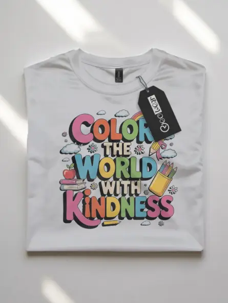 Color the World with Kindness T-Shirt – Retro Rainbow Style - Image 7