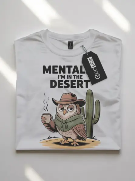 Desert Vibes T-Shirt – Funny Cowboy Owl Coffee Graphic Tee - Image 10