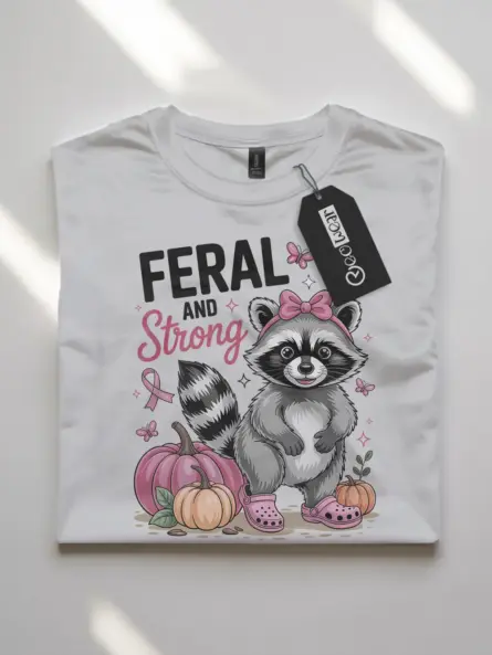 Feral and Strong Raccoon Shirt – Whimsical Breast Cancer Tee - Image 10