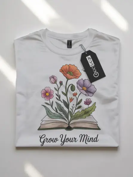 Inspiring Grow Your Mind T-Shirt – Botanical Book Lover Tee for Women - Image 10