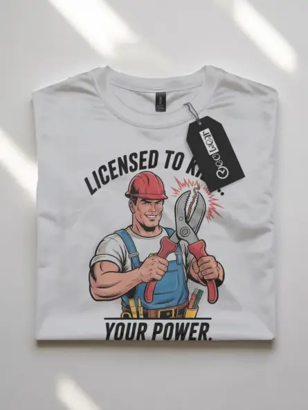 Licensed Electrician Pun T-Shirt – Comic Style “Licensed to Kill… Your Power - Image 10