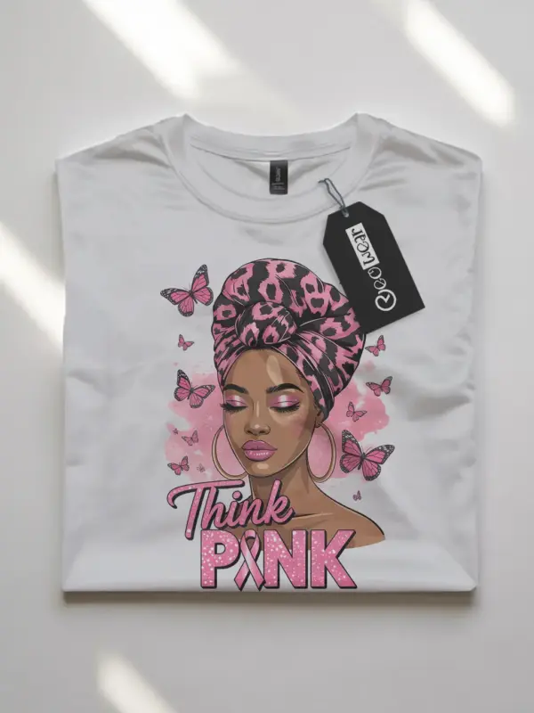 White Shirt Think Pink Breast Cancer Shirt Folded Detail