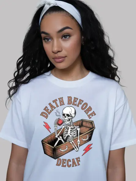 white Death Before Decaf Graphic Tee – death before decaf vintage t-shirt