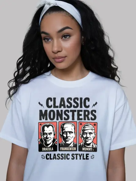 white Classic Monsters Vintage Horror T-Shirt for horror fans