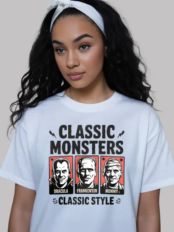 white Classic Monsters Vintage Horror T-Shirt for horror fans