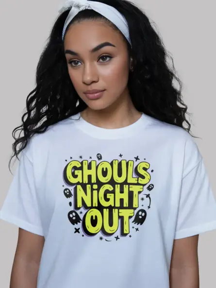 white Ghouls Night Out Halloween T-Shirt friend group tee