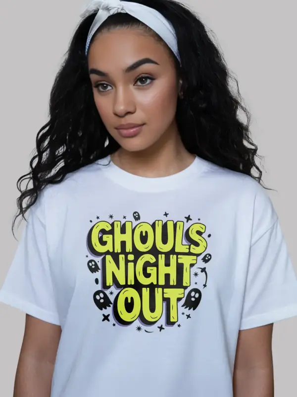 white Ghouls Night Out Halloween T-Shirt friend group tee