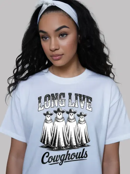 white front – western ghost cowboy t-shirt with vintage ghost graphics