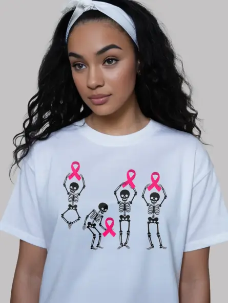 Black Skeleton Breast Cancer Shirt – Funny Pink Ribbon Awareness Tee - Image 11