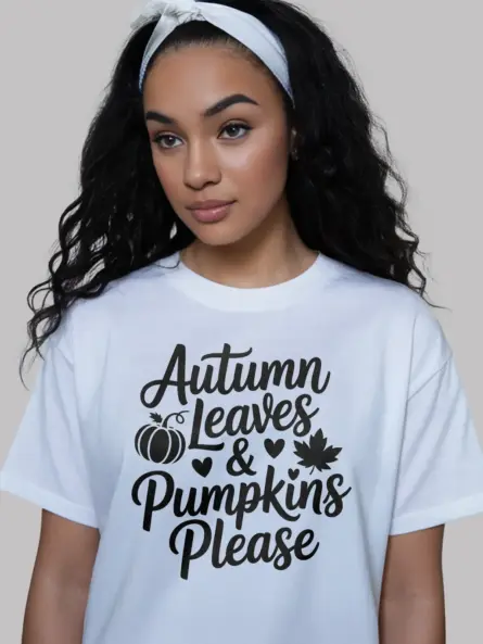 Chic Autumn Leaves and Pumpkins Shirt – Cozy Fall Graphic Tee - Image 12