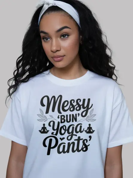 Messy Bun Yoga Pants T-Shirt for Moms - Image 12