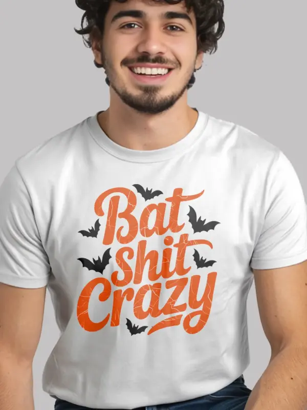 white Front View – Bat Shit Crazy – funny bat Halloween t-shirt