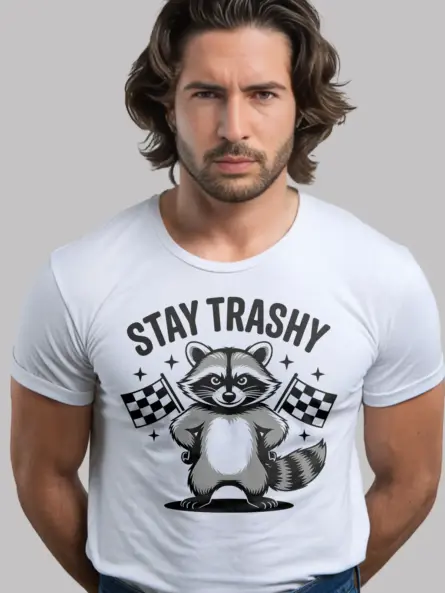 white Stay Trashy Raccoon Shirt stay trashy raccoon shirt