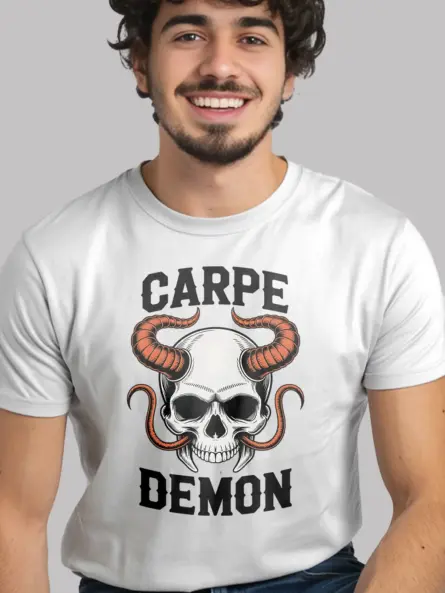 white Shirt Front View – Carpe Demon – carpe demon skull t-shirt
