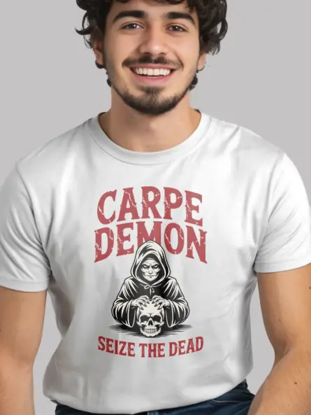 white Shirt Front View – Carpe Demon – carpe demon reaper t-shirt