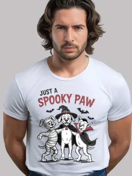 white front – cute spooky dog Halloween t-shirt with retro Halloween art