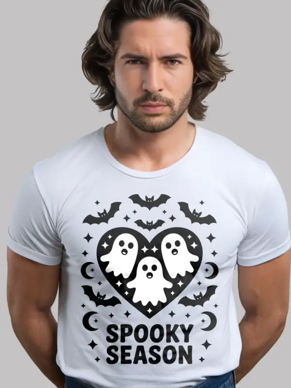 white front view – cute fall ghost tee – spooky season ghost shirt
