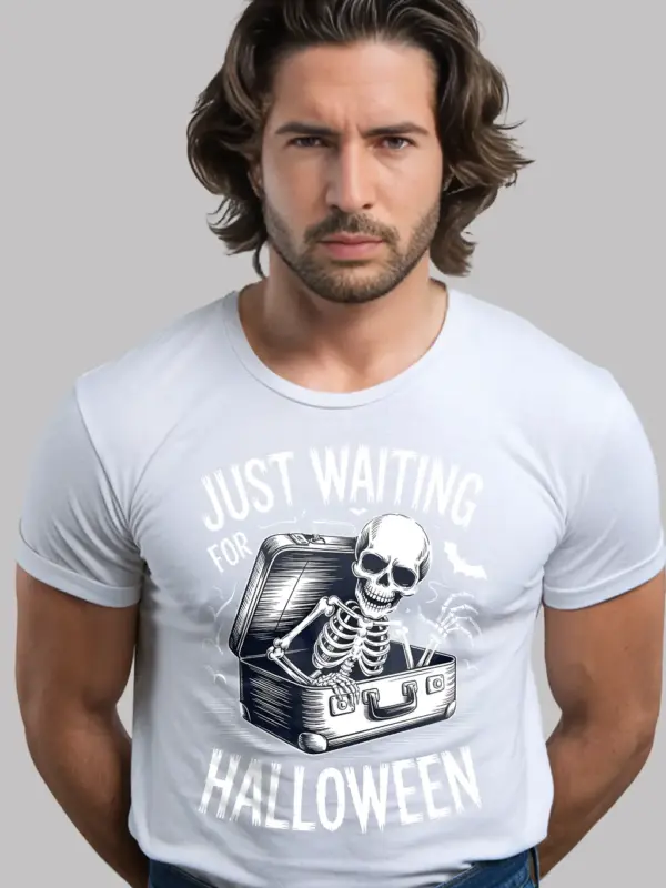 white front – vintage suitcase skeleton spooky skeleton waiting for Halloween t-shirt
