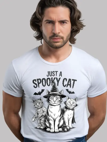 white close-up – witch cat and bats on white spooky cat Halloween t-shirt