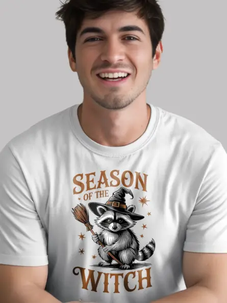 white front view – season of the witch raccoon art – witchcore raccoon t-shirt