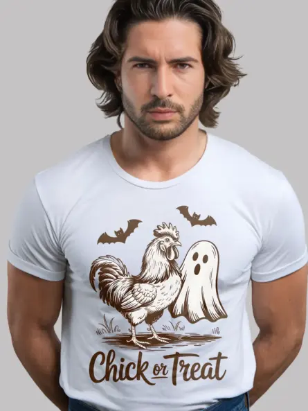 white front – Chick or Treat chicken ghost Halloween shirt design