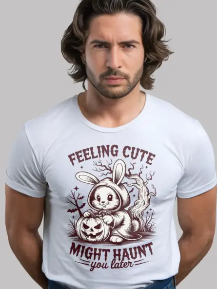 white front – cute bunny Halloween shirt in royal blue front view