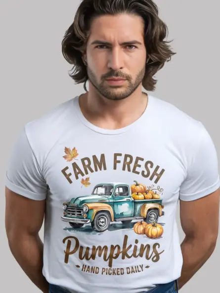 Farm Fresh Pumpkin Truck T-Shirt – Vintage Fall Harvest Tee - Image 12