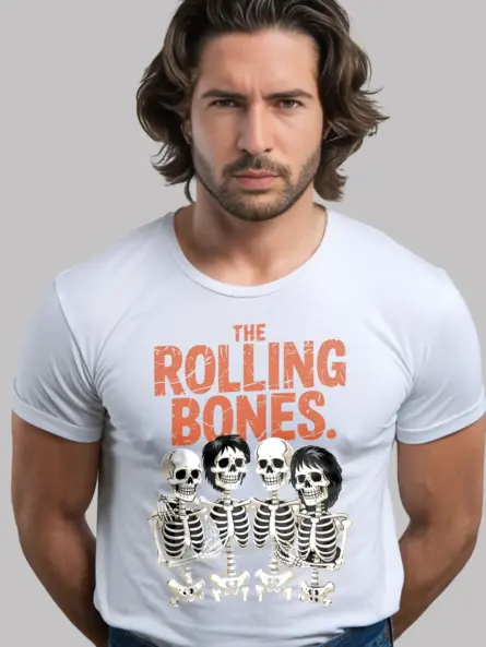 white front view – The Rolling Bones design vintage Halloween rock band t-shirt