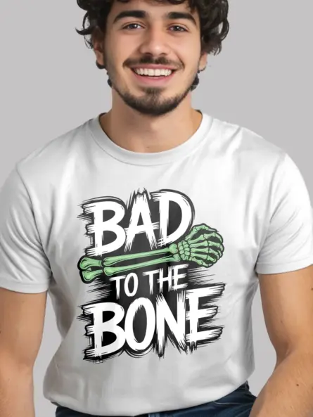 white lifestyle – bold neon skeleton tee for Halloween season