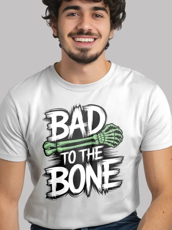white lifestyle – bold neon skeleton tee for Halloween season