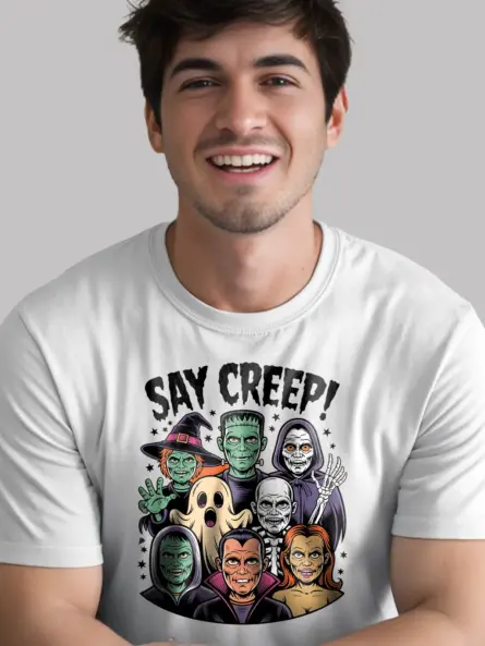 white front view – cartoon Dracula ghost zombie shirt – retro classic monster t-shirt