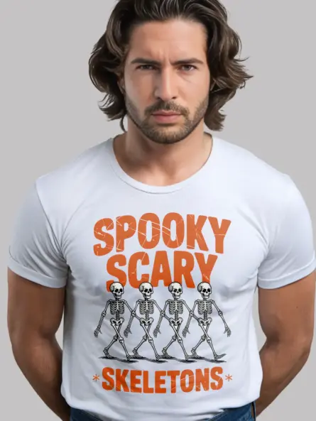 White front view – spooky scary skeletons dancing skeleton Halloween t-shirt