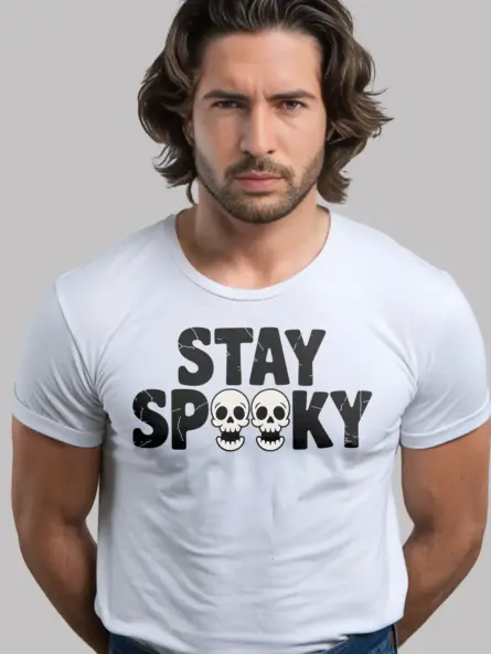 Stay Spooky Retro Skull Minimalist Halloween T-Shirt - Image 2